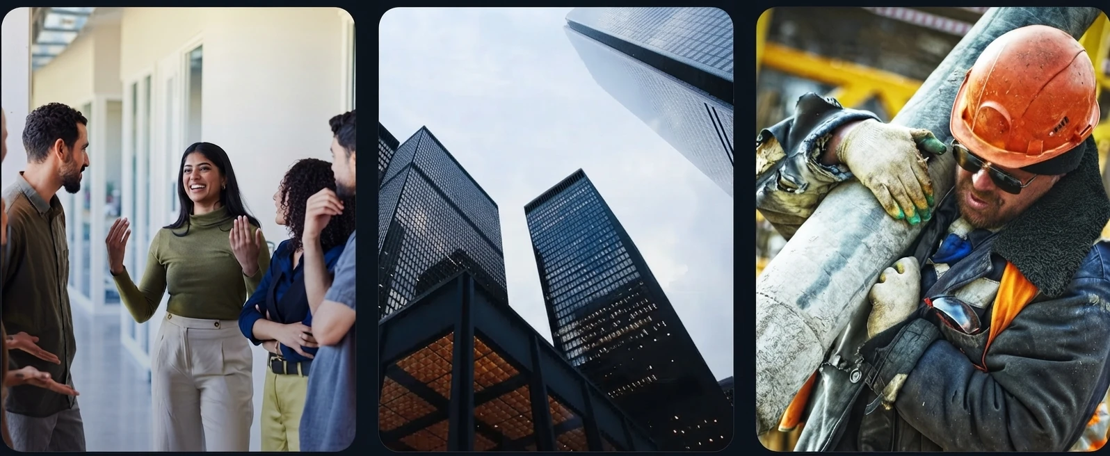 Collage de personas, empresas y trabajo: protección para cada segmento